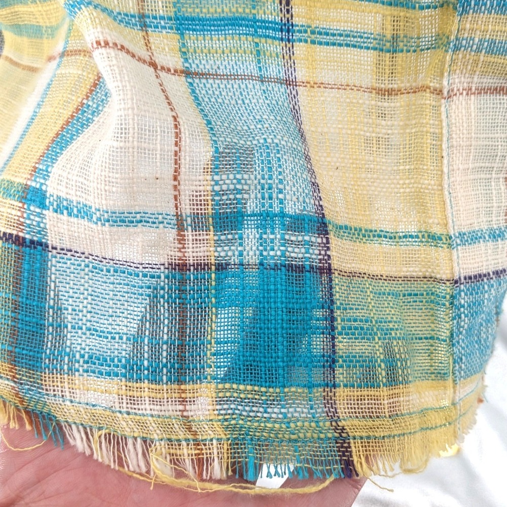 La Miel Plaid Gauze Shirt Raw Hem Boho‎ Beach Lightweight NWT L - Picture 11 of 11